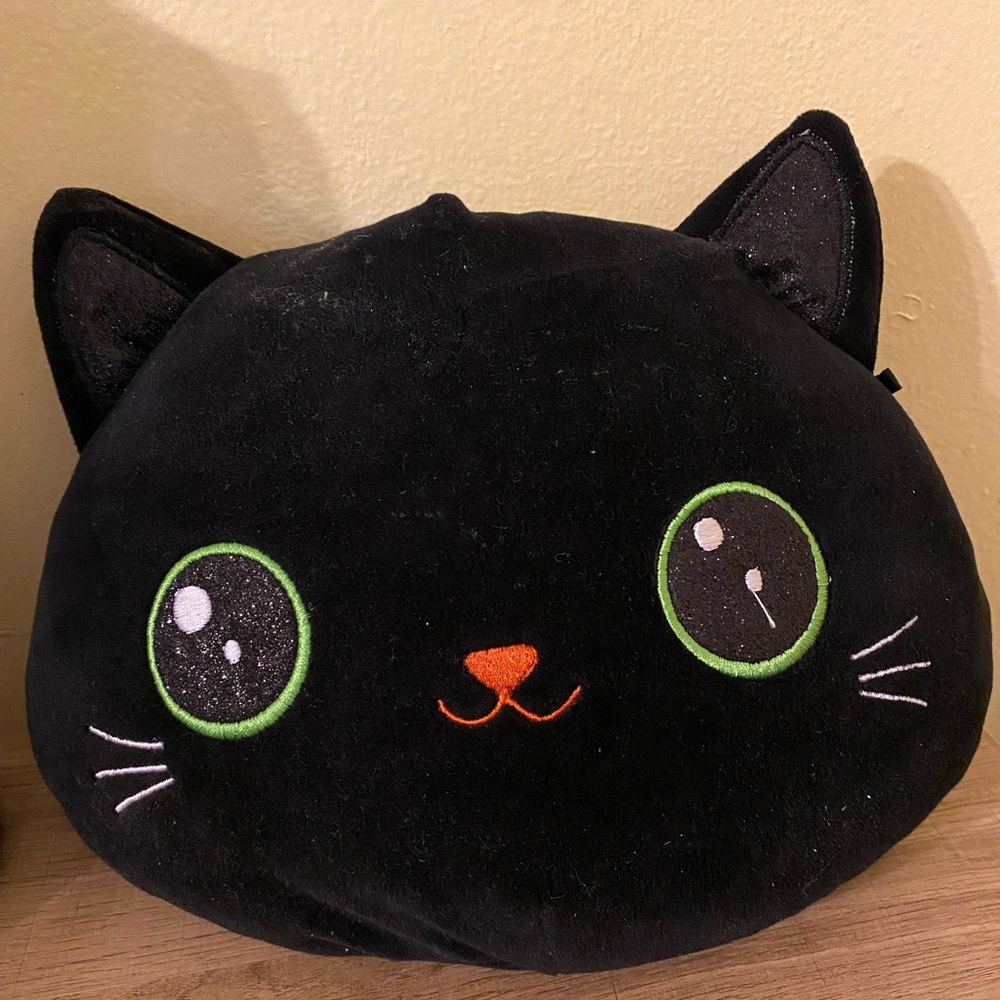 Cute little cat throw pillow. Squishmallow knock off.